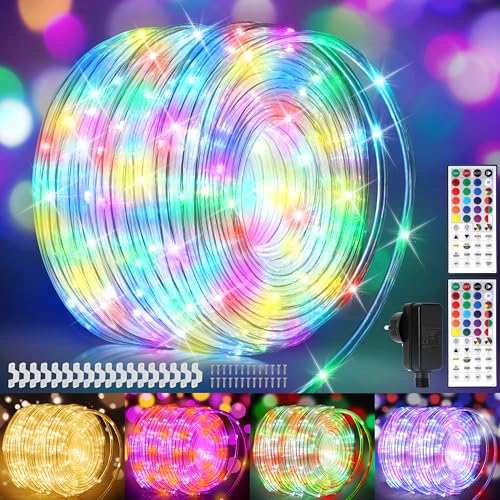 StarryEver 40M LED Schlauch Lichterkette Außen Strom, 400er LED Lichtschlauch Außen Warmweiß & Bunt, 25 Farben Lichterkette Outdoor, Lichterschlauch Lichterketten mit Fernbedienung für Garten von StarryEver