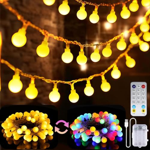 StarryEver 50 LED Lichterkette Batterie & USB，5M Warmweiß und Bunt Globe Lichterketten Außen/Innen mit Fernbedienung Timer, Farbwechsel Kugel Lichterkette für Garten Zimmer Kinderzimmer Dekoration von StarryEver