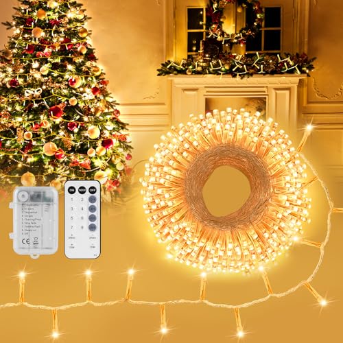 StarryEver LED Lichterkette Batterie Außen mit Fernbedienung, LED Lichterkette Außen Batterie, 5M 100 LED Lichterketten Batteriebetrieben für Zimmer Schlafzimmer Outdoor Balkon Garten Weihnachten von StarryEver