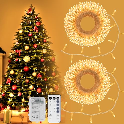 StarryEver LED Cluster Lichterkette Außen mit Fernbedienung, Cluster Lichterkette Warmweiß, 5M 100 LED Weihnachtsbeleuchtung Außen, Lichterketten Batteriebetrieben für Zimmer Balkon Garten 2er Pack von StarryEver