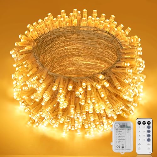 StarryEver LED Lichterkette mit Batterie, Warmweiß Lichterkette Innen Batterie, 10M 200 LED Lichterkette Innen Batterie mit Fernbedienung, Lichterkette Außen Batterie für Weihnachten Balkon von StarryEver