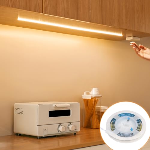 StarryEver 1 Stück COB Led Strip Batteriebetrieben,1M 320 LED streifen 90+ Farbwiedergabeeffizienz, 2700K Warmweiß Selbstklebend Lichtleiste für Schränke, Treppen, Betten,Waschküche von StarryEver