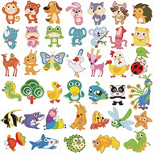 StarryTiger 40 Stück 5D DIY Diamond Painting Sticker Set, Diamant Malerei Kits DIY Tiermalerei für Kind, Tiere Diamant Aufkleber Kit Geschenke für Jungen und Mädchen von StarryTiger