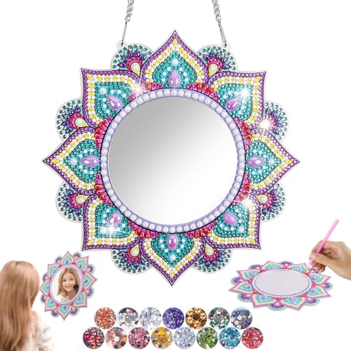 StarryTiger 5D Diamond Painting Spiegel, Schminkspiegel Bastelset, Kinder Kosmetikspiegel Spielzeug, Mirror Zimmer Wand Deko, Geschenke Mädchen 5 6 7 8 9 10 11 12 Jahre (02) von StarryTiger