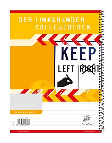 Collegeblock "Linkshänder" Original,70 g/qm,A4,liniert mit Innenrand,80 Blatt von Staufen