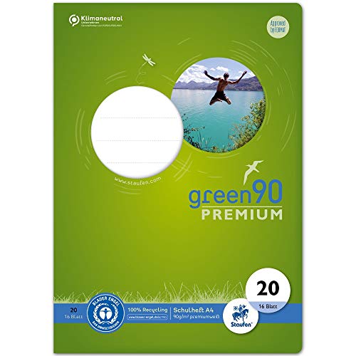 Staufen Green Heft - DIN A4, Lineatur 20 (blanko), 16 Blatt, premiumweißes 90 g/m² Recyclingpapier, runde Ecken verhindern „Eselsohren“, 4 verschiedene Motive (keine Auswahl möglich), 1 Stück von Staufen