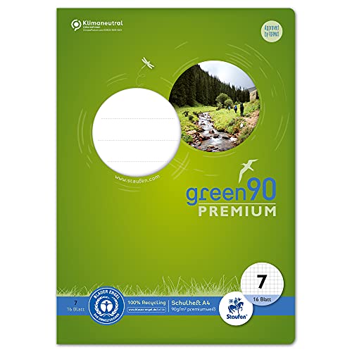 Staufen Green Heft - DIN A4, Lineatur 7 (7mm liniert), 16 Blatt, premiumweißes 90g/m² Recyclingpapier, runde Ecken verhindern "Eselsohren", 4 verschiedene Motive (keine Auswahl möglich), 1 Stück von Staufen