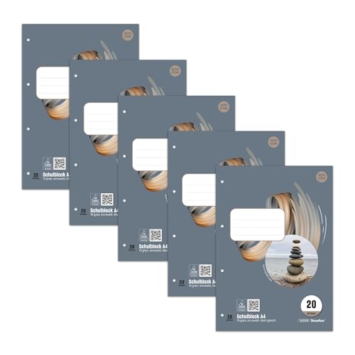 Staufen Style Schulblock LIN 20-5 Blöcke je 50 Blatt, DIN A4, 70 g/m², blanko, 4-fach Lochung von Staufen