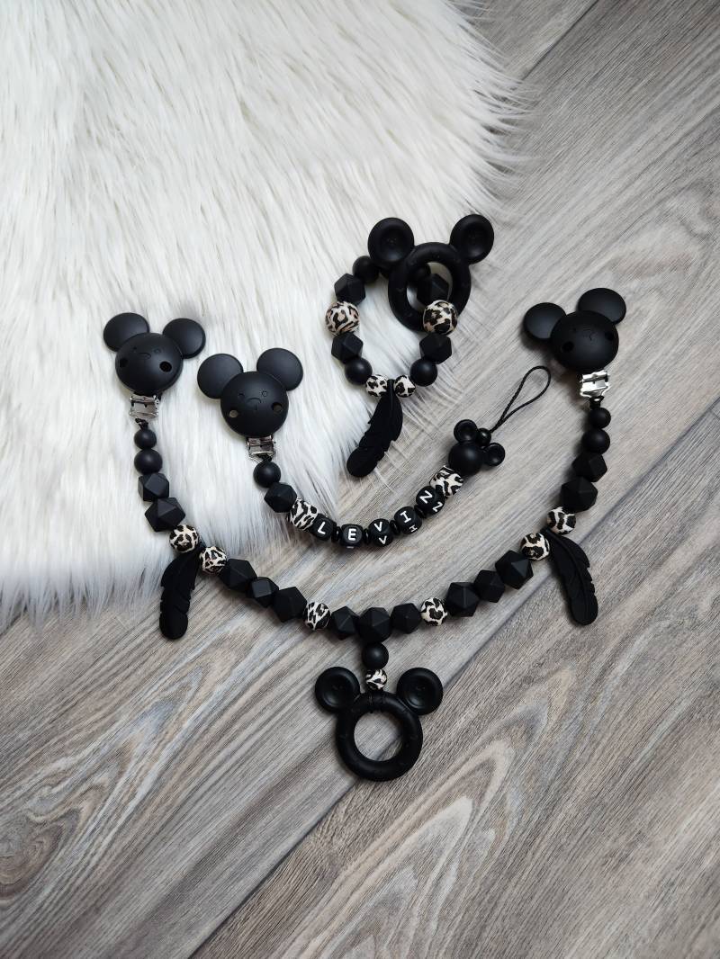 Schnullerkette Kinderwagenkette Personalisiert Set Mickey Maus Mädchen Junge Leo von StaysisShnullerkette