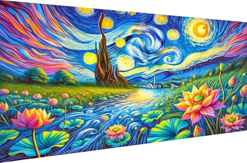 Diamond Painting 5D DIY Full Drill Set Home Dekoration Geschenk Diamant Malerei Kits Malen nach Zahlen Crystal Strass Stickerei für Erwachsene Sternenhimmel mit Blumen,Quadrat Bohrer,120X60cm von Stceaol