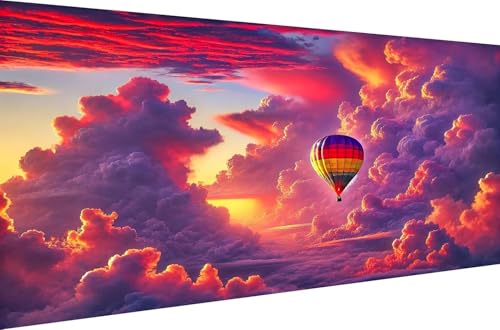 Diamond Painting 5D DIY Full Drill Set Home Dekoration Geschenk für Erwachsene Malen nach Zahlen Diamant Malerei Kits Crystal Strass Stickerei Heißluftballon bei Sonnenuntergang,Runde Bohrer,40X20cm von Stceaol