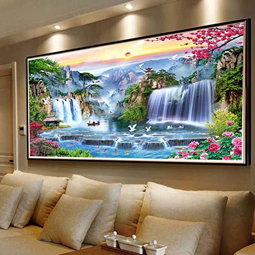 Diamond Painting 5D DIY Full Drill Set für Home Dekoration Geschenk Crystal Strass Stickerei Malen nach Zahlen für Erwachsene Kinder Großes Diamant Malerei Kits Landschaft,Quadrat Bohrer,100X50cm von Stceaol