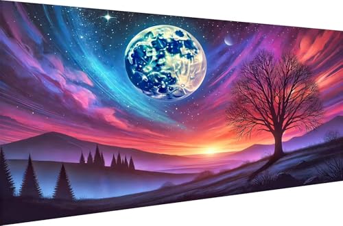 Diamond Painting Crystal Strass Stickerei 5D DIY Full Drill Set für Erwachsene Malen nach Zahlen Home Dekoration Geschenk Diamant Malerei Kits Surrealistische Mondlandschaft,Quadrat Bohrer,120X60cm von Stceaol