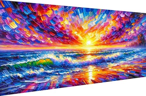 Diamond Painting Crystal Strass Stickerei Home Dekoration für Erwachsene 5D DIY Full Drill Diamant Malerei Kits Malen nach Zahlen Abstrakter Sonnenuntergang über dem Ozean,Runde Bohrer,60X30cm von Stceaol