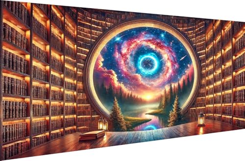 Diamond Painting Diamant Malerei Kits 5D DIY Full Drill Set Crystal Strass Stickerei Malen nach Zahlen Home Dekoration Geschenk für Erwachsene Kosmischer Bibliotheksblick,Quadrat Bohrer,40X20cm von Stceaol