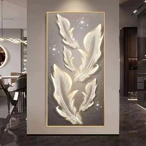 Diamond Painting Großes Diamant Malerei Kits für Home Dekoration Geschenk Malen nach Zahlen für Erwachsene Kinder 5D DIY Full Drill Set Crystal Strass Stickerei weiße Feder,Quadrat Bohrer,120X60cm von Stceaol