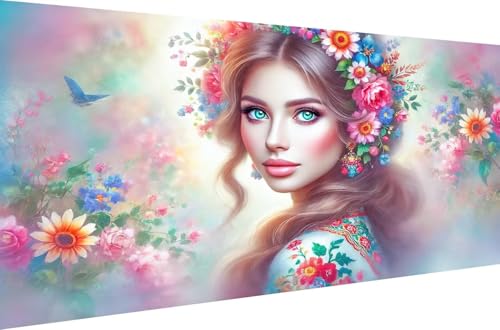 Diamond Painting Home Dekoration Geschenk Diamant Malerei Kits Crystal Strass Stickerei für Erwachsene 5D DIY Full Drill Set Malen nach Zahlen Frau mit Blumen,Quadrat Bohrer,120X60cm von Stceaol