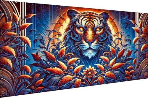 Diamond Painting Home Dekoration Geschenk Malen nach Zahlen Diamant Malerei Kits für Erwachsene 5D DIY Full Drill Set Crystal Strass Stickerei Ein intensives Tigerporträt,Runde Bohrer,50X25cm von Stceaol