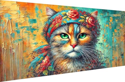 Diamond Painting Malen nach Zahlen Crystal Strass Stickerei für Erwachsene Home Dekoration Geschenk Diamant Malerei Kits 5D DIY Full Drill Set Katze mit Schal,Quadrat Bohrer,60X30cm von Stceaol