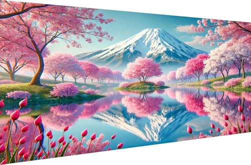 Diamond Painting Malen nach Zahlen Diamant Malerei Kits 5D DIY Full Drill Set für Erwachsene Crystal Strass Stickerei Home Dekoration Geschenk Kirschblüten mit dem Fuji-Berg,Quadrat Bohrer,40X20cm von Stceaol