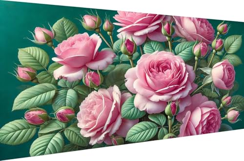 Diamond Painting Malen nach Zahlen für Erwachsene 5D DIY Full Drill Set Diamant Malerei Kits Home Dekoration Geschenk Crystal Strass Stickerei Rosa Rosenstrauß,Quadrat Bohrer,50X25cm von Stceaol