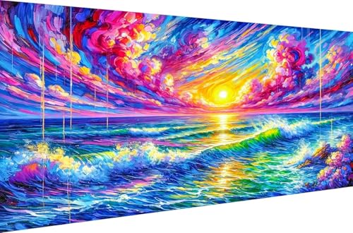 Diamond Painting Strass Stickerei für Erwachsene 5D DIY Full Drill Malen nach Zahlen Diamant Malerei Kits Home Dekoration Sonnenuntergang über dem Ozean mit bunten Wolken,Quadrat Bohrer,70X35cm von Stceaol