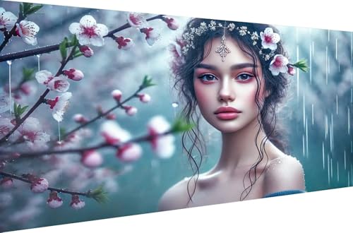 Diamond Painting für Erwachsene Diamant Malerei Kits Home Dekoration Geschenk Malen nach Zahlen 5D DIY Full Drill Set Crystal Strass Stickerei Regenportrait im Frühling,Runde Bohrer,70X35cm von Stceaol