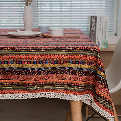 Ste-X Tischdecke Rechteck Klassische Bestickte Rot, Grün Und Blau, Böhmen Baumwolle Leinen Tischdecke Abwischbar Waschbar Für Partyhochzeit Esszimmer (Stil 6,39 * 55in/100 * 140cm) von Ste-X