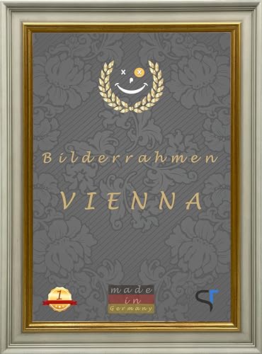 SteTas Bilderrahmen weiß mit Goldkante Vienna Rahmen 40x55 cm - Holzrahmen vintage barock klassisch, Bilderrahmen Holz mit Zierleiste innen, Fotorahmen, Posterrahmen von SteTas