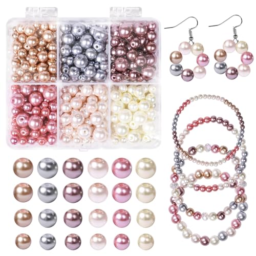 Glasperlen Perlen Set Perlen für Armbänder - 400 Stück, Acrylperlen, Set mit Löchern, runde Perlen für DIY-Schmuckherstellung, Halskette, Armband, Set (6 Farben) von Stealth stone
