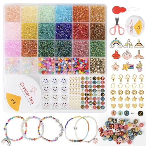 Stealth stone 5500 Perlen für Armbänder 24 Colors Small Pony Beads Assorted Kit Opaque Colors Seed Beads with Scissors Lobster Clasps String Cord for DIY Jewellery Making Necklace Bracelet Making Kit von Stealth stone