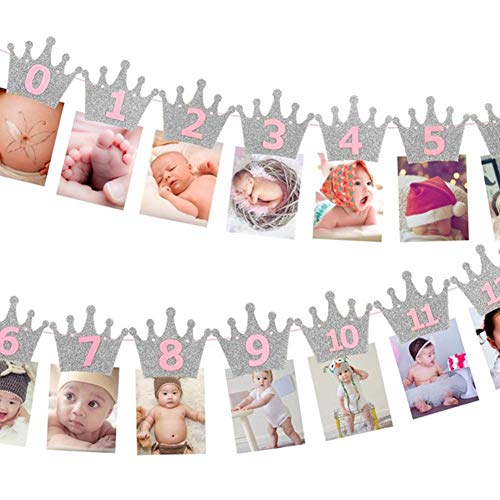 Steellwingsf Baby-Fotobanner mit Glitzerkronen für den 1.Geburtstag, monatliches Foto, 1–12 Monate, Girlande, Wimpelkette, hängende Dekoration für Hochzeit, Geburtstag, Party-Zubehör 1# von Steellwingsf