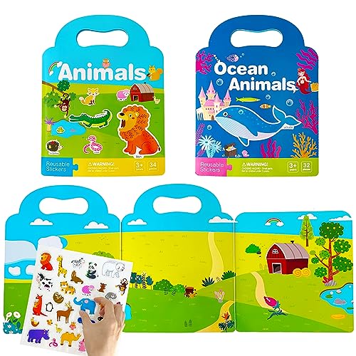 Steemjoey Wiederverwendbare Sticker, 2 Stück Sticker Wiederverwendbar 3D Sticker Kinder Ozeane Tiere Farbig Aufkleber, Sticker Kinder für Mitgebsel Kindergeburtstag Gastgeschenke ab 2 3 4 Jahren von Steemjoey