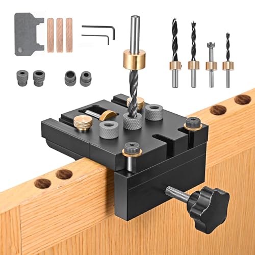 3 in 1 Woodworking Doweling Jig Kit, Pocket Hole Jig Kit Werkzeug, 6/8/10/15mm Bohrer-Kit mit Positionierungsclip Einstellbare Bohrführung Locher Locator Zimmerei Werkzeuge DIY Werkzeug für Möbel von Steharlly