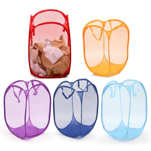 5Pcs Wäschekorb aus Netzstoff, Pop Up Wäschekörbe mit Griffen,Faltbarer Laundry Baskets Wäschetonne Wäschekorb für Kleidung Spielzeug Wäsche Organizer Aufbewahrungskorb 50 x 30 x 30 cm von Steharlly