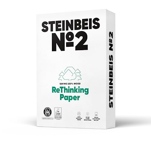 Steinbeis No. 2 Druckerpapier – 2500 (5 x 500) Blatt DIN A4 Recycling-Papier 80 g/m², Weiß & Chlorfrei, hochwertiges Kopierpapier ISO 80 / CIE 85 von Steinbeis