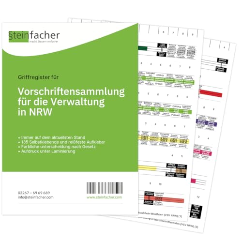 Steinfacher Griffregister für VSV-NRW – Vorschriftensammlung der Verwaltung in Bayern - 135 bedruckte Aufkleber (ohne Folien) von Steinfacher