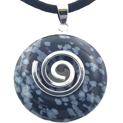 Steinfixx® - Premium Edelstein Donut mit Silberanhänger | 80cm Band | mit Geschenkverpackung Heilstein | Edelstein | Glücksstein | Chakra-Stein | Geschenk (Schneeflockenobsidian) von Steinfixx