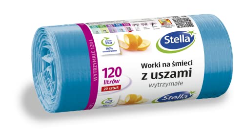 STELLA 009732 Müllbeutel mit Henkeln 120 l Farbe: Blau | 20 Stück | Müllsack Mülltüte Abfallsäcke für Den Hausmüll Büro aus HDLD-Folie Hergestellt von Stella pack