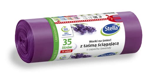 STELLA 009893 Müllbeutel mit Zugband 35 L | 15 Stück | Lavendelduft | Müllsack Mülltüte Abfallsäcke für Den Hausmüll Büro aus LDPE-Folie Hergestellt/ aus Regranulat Farbe: Lavendel/ Violette von Stella pack