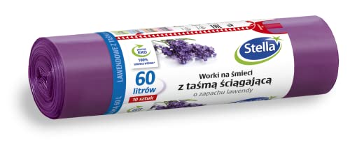 STELLA 009909 Müllbeutel mit Zugband 60 L | 10 Stück | Lavendelduft | Müllsack Mülltüte Abfallsäcke für Den Hausmüll Büro aus LDPE-Folie Hergestellt/aus Regranulat Farbe: Lavendel/Violette von Stella pack