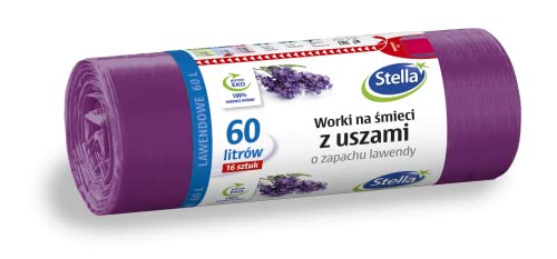 STELLA 023578 Müllbeutel mit Henkeln 60 l Stark | 16 Stück | Lavendelduft | Müllsack Mülltüte Abfallsäcke für Den Hausmüll Büro aus LDPE-Folie Hergestellt Farbe: Lavendel/Violette von Stella pack