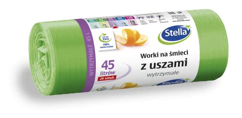 STELLA 032884 Müllbeutel mit Henkeln 45 l Farbe: Grün | 20 Stück | Müllsack Mülltüte Abfallsäcke für Den Hausmüll Büro aus HDLD-Folie Hergestellt von Stella pack