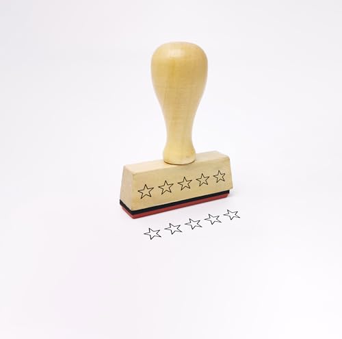 Stemplino® Lehrerstempel - 5 Sterne Bewertung - 50mm x 15mm - Holzstempel mit Text für Lehrer zum Korrigieren von Tests, Stempel für Lob für Pädagogen Schule von Stemplino