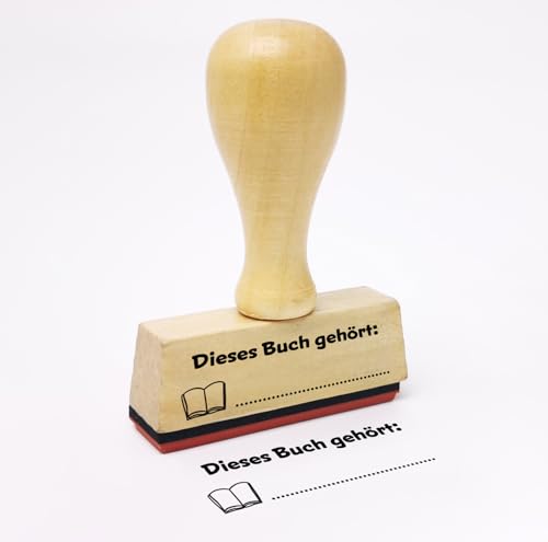 Stemplino® Lehrerstempel - Dieses Buch gehört - 50mm x 15mm - Holzstempel mit Text für Lehrer zum Korrigieren von Tests, Stempel für Lob für Pädagogen Schule von Stemplino