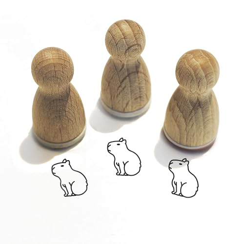 Stemplino® Ministempel® - Motiv: Casper Capybara F043-12mm Durchmesser - Holzstempel - Serie 10 - Tiere Schule Kinder Kindergarten Stempel Bullet Journal Tierstempel Klassenstempel von Stemplino