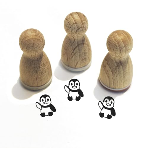 Stemplino® Ministempel® Motiv: Pepe Pinguin F049-12mm Durchmesser - Holzstempel - Serie 10 - Tiere Kinder Schule Kindergarten Stempel Bullet Journal Tierstempel Klassenstempel mit Pinguin von Stemplino