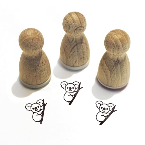 Stemplino® Ministempel® Motiv: Kevin Koala F070-12mm Durchmesser - Holzstempel - Serie 10 - Tiere Kinder Schule Kindergarten Stempel Bullet Journal Tierstempel Klassenstempel mit Koala von Stemplino