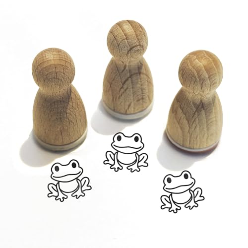 Stemplino® Ministempel® - Motiv: Franka Frosch F027-12mm Durchmesser - Holzstempel Kinder Stempel Bullet Journal Stempel mit Frosch Motiv Frosch Stempel von Stemplino