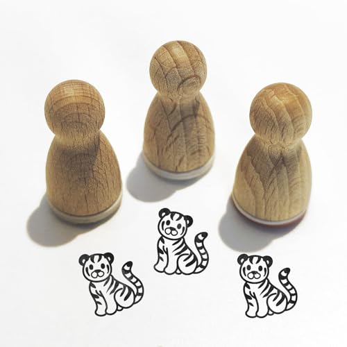 Stemplino® Ministempel® - Motiv: Timmy Tiger F010-12mm Durchmesser - Holzstempel Kinder Stempel Bullet Journal Stempel mit Tiger Motiv Tiger Stempel von Stemplino